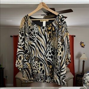 Aqua Blues Women's Dolman Sleeve Animal Print Top - Black, Gold, Cream Size 2X